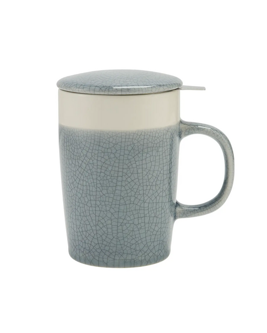 16 oz Crackle Glaze Tea Infuser Mug Set (Slate Blue)