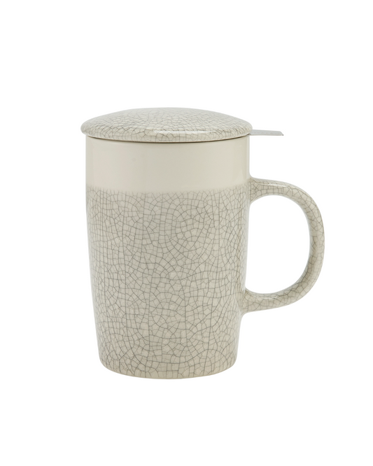 16 oz Crackle Glaze Tea Infuser Mug Set (Cozy White)